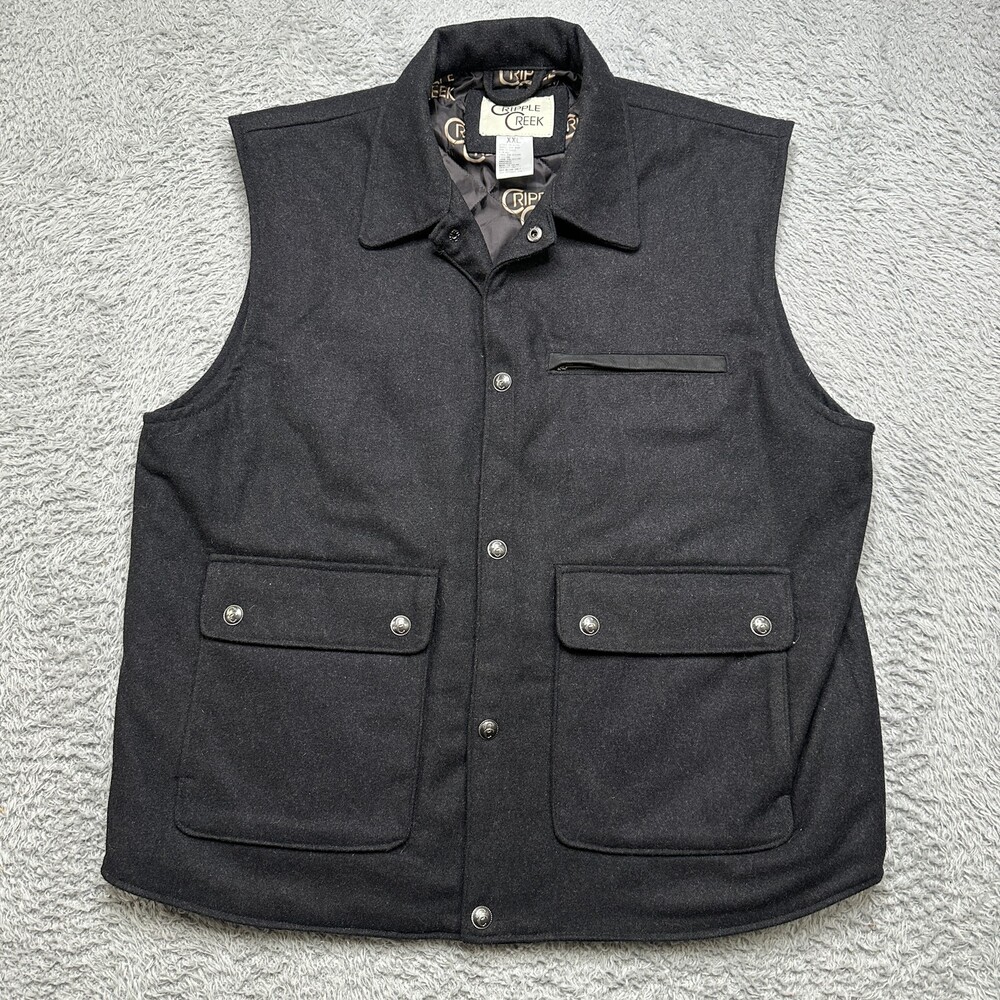 Cripple Creek Wool Vest Mens XXL Gray Western Snap Button Quilted Cowboy